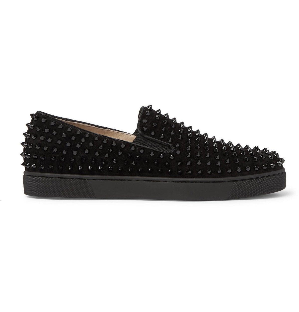 Christian Louboutin Pik Boat Spiked Suede Slip-On Sneakers – Black