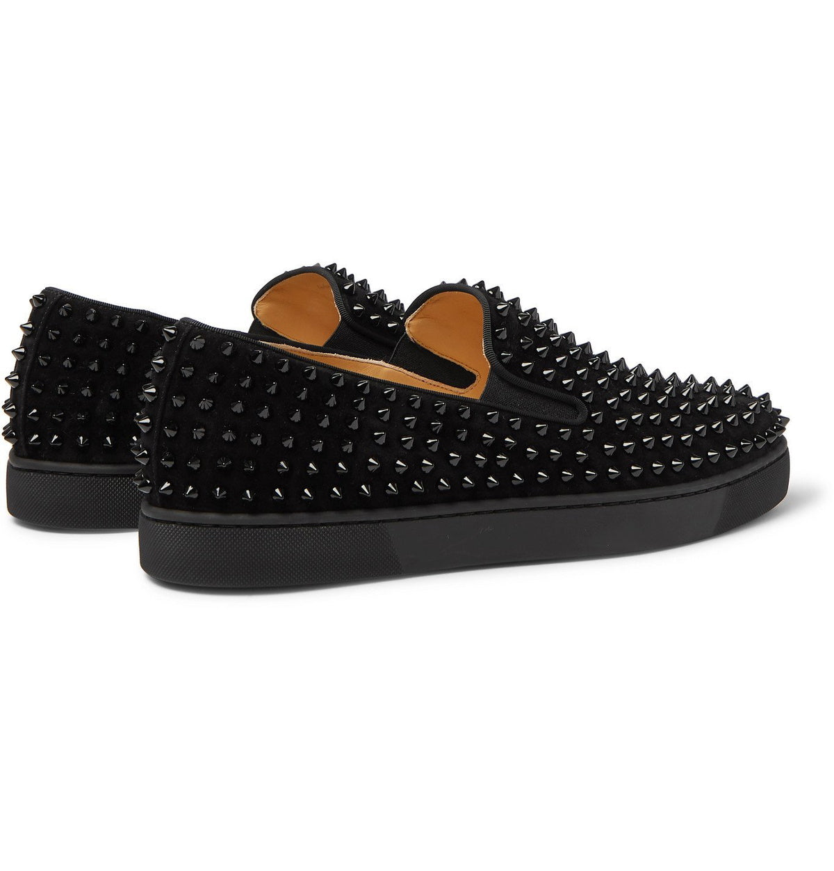 Christian Louboutin Pik Boat Spiked Suede Slip-On Sneakers – Black