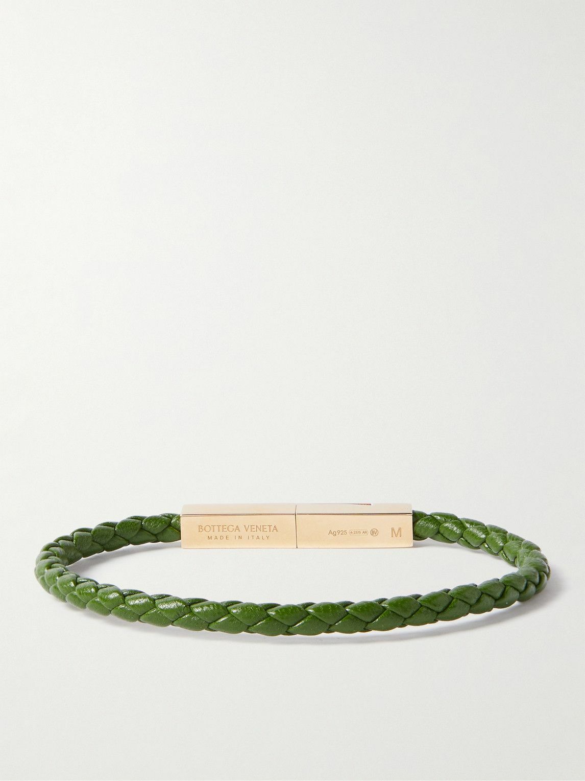 Braided Leather and Gold-Plated Bracelet - Green