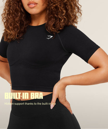 Gymshark Lift Seamless Short Sleeve Top - Black Marl