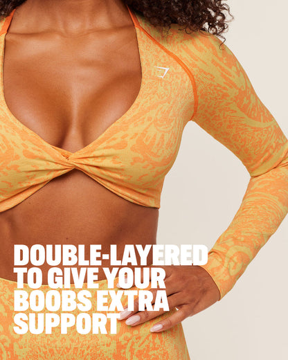 Gymshark Adapt Animal X Whitney Long Sleeve Crop Top - Sorbet Yellow /  Dayglow Peach