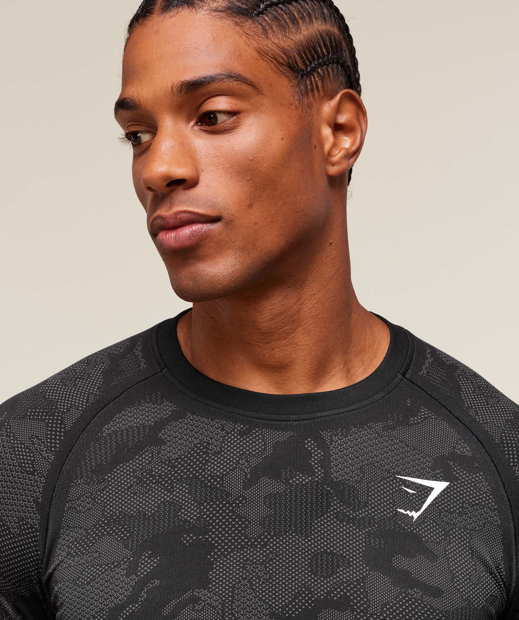 Gymshark Geo Seamless Long Sleeve T-Shirt - Black/Charcoal Grey