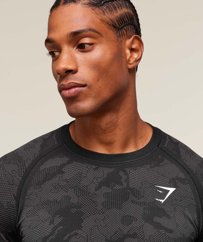 Gymshark Geo Seamless Long Sleeve T-Shirt - Black/Charcoal Grey