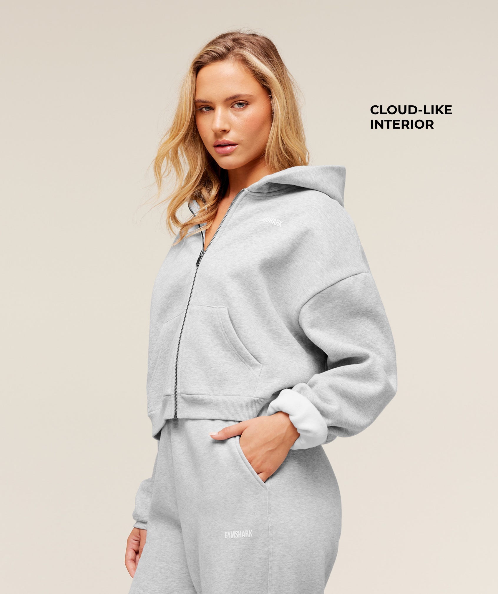 Gymshark Cosy Luxe Zip Through Hoodie - Soft Grey Marl