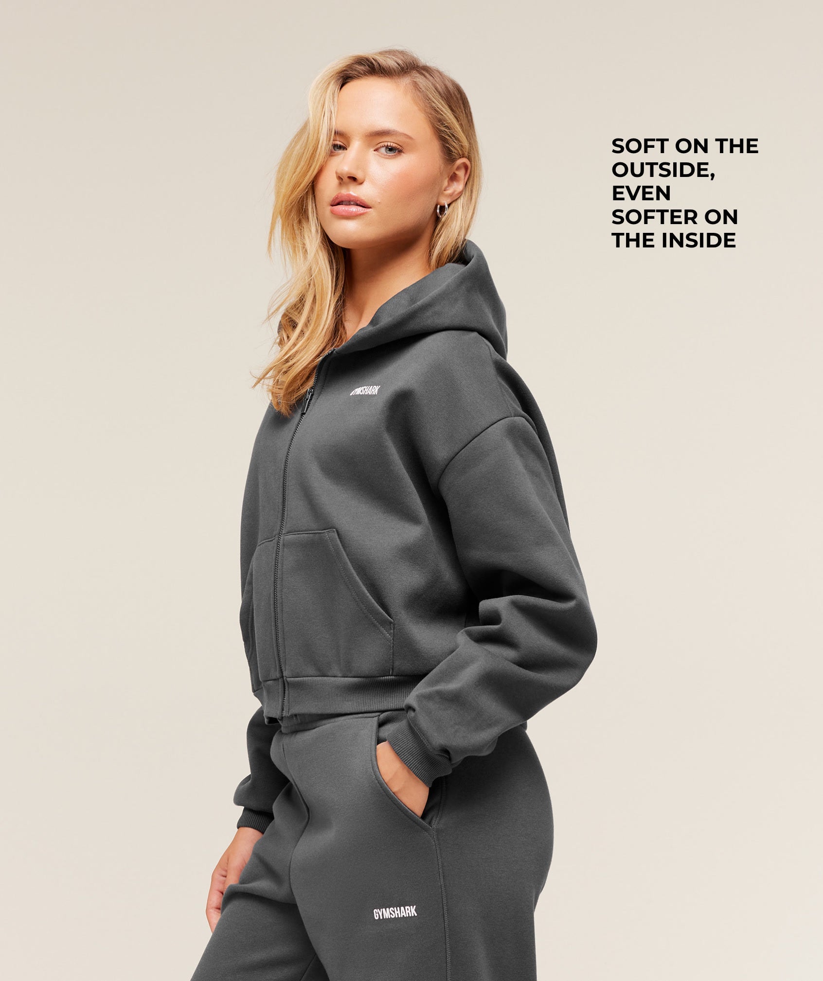 Gymshark Cosy Luxe Zip Through Hoodie - Onyx Grey