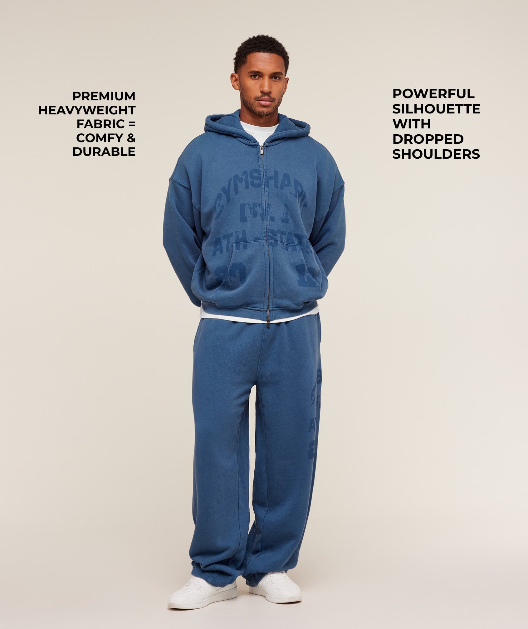 Gymshark Collegiate Washed Zip Up Hoodie - Compound Blue