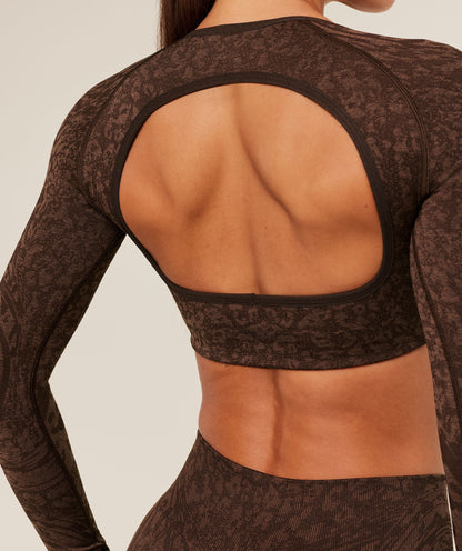 Gymshark Adapt Animal X Whitney Long Sleeve Crop Top - Archive Brown /  Soft Brown