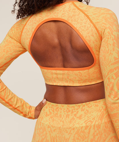 Gymshark Adapt Animal X Whitney Long Sleeve Crop Top - Sorbet Yellow /  Dayglow Peach