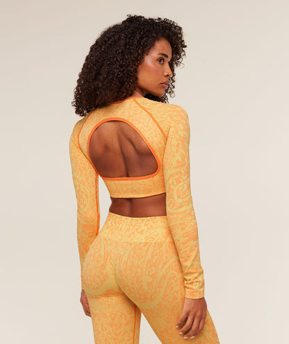 Gymshark Adapt Animal X Whitney Long Sleeve Crop Top - Sorbet Yellow /  Dayglow Peach