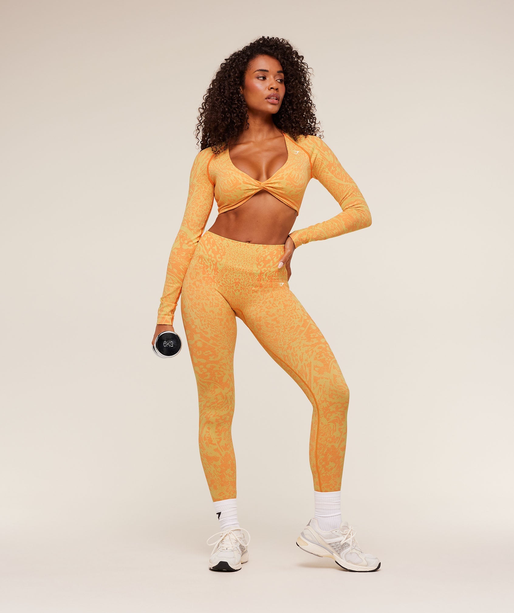 Gymshark Adapt Animal X Whitney Long Sleeve Crop Top - Sorbet Yellow /  Dayglow Peach