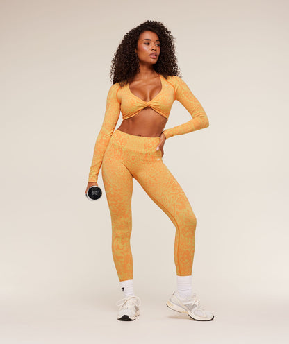Gymshark Adapt Animal X Whitney Long Sleeve Crop Top - Sorbet Yellow /  Dayglow Peach