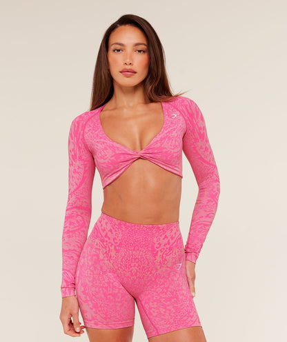 Gymshark Adapt Animal X Whitney Long Sleeve Crop Top - Electric Pink /  Sorbet Yellow