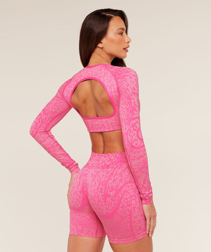 Gymshark Adapt Animal X Whitney Long Sleeve Crop Top - Electric Pink /  Sorbet Yellow