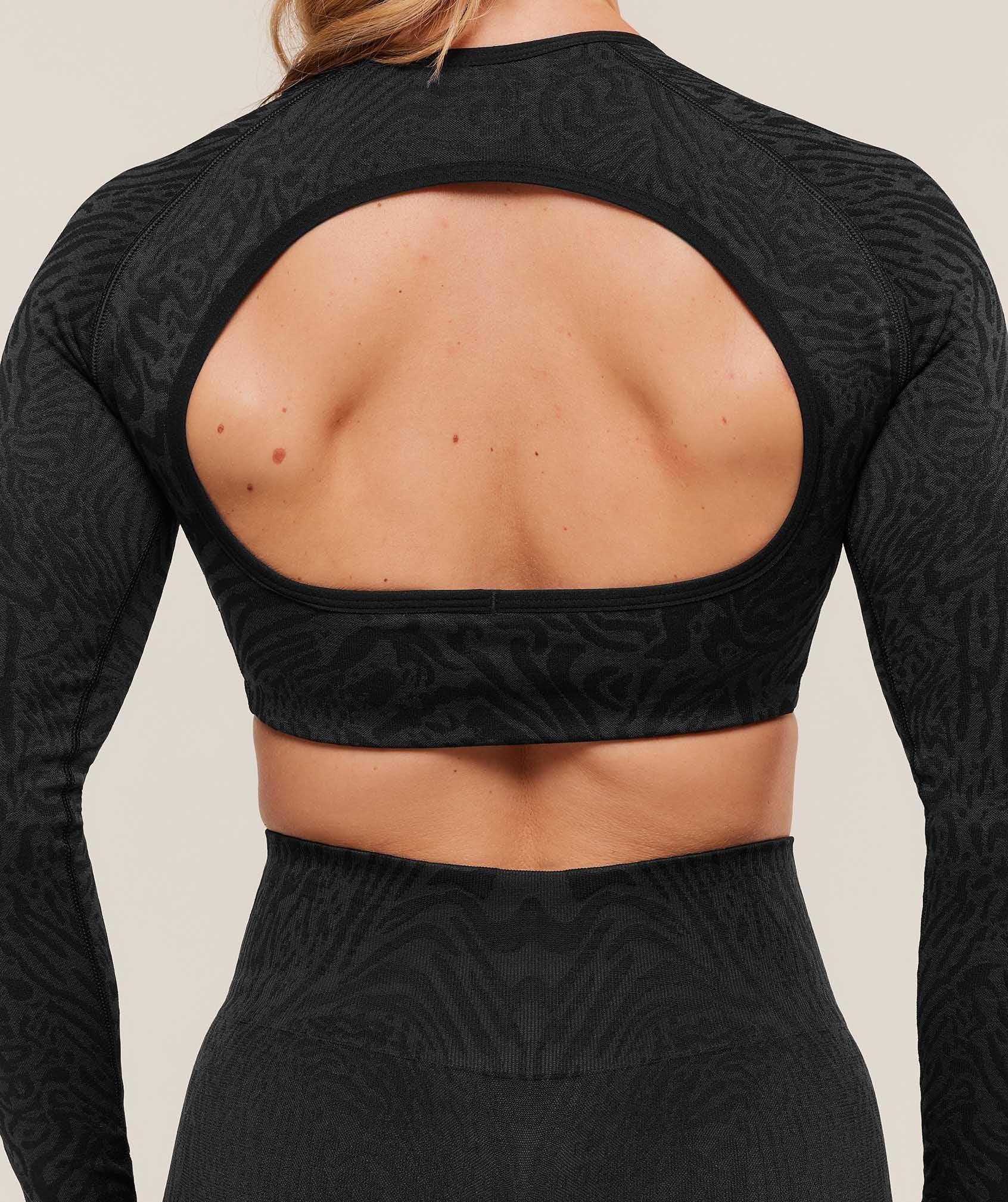 Gymshark Adapt Animal Long Sleeve Crop Top - Black/Asphalt Grey
