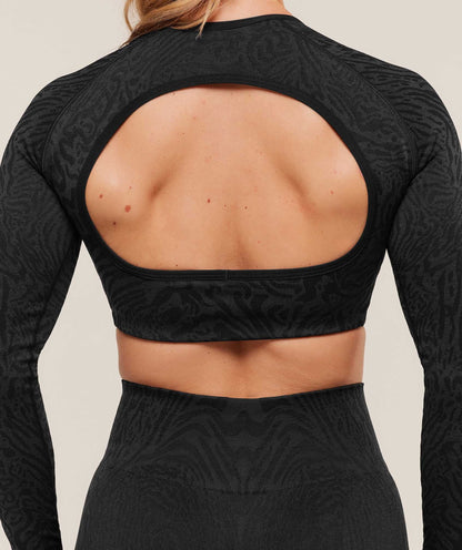Gymshark Adapt Animal Long Sleeve Crop Top - Black/Asphalt Grey