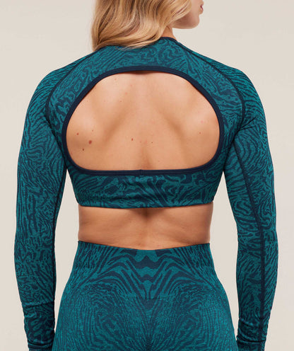 Gymshark Adapt Animal Long Sleeve Crop Top - Navy/Brand Blue