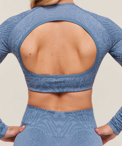 Gymshark Adapt Animal Long Sleeve Crop Top - Worn Blue/Peri Blue