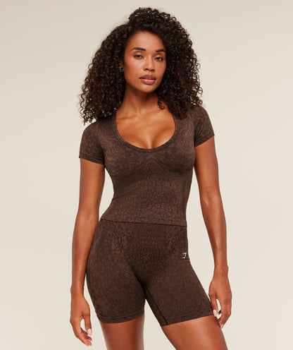 Gymshark Adapt Animal X Whitney Short Sleeve Top - Archive Brown /  Soft Brown