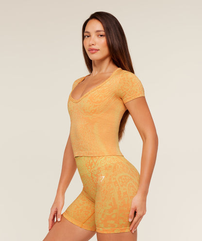 Gymshark Adapt Animal X Whitney Short Sleeve Top - Sorbet Yellow /  Dayglow Peach