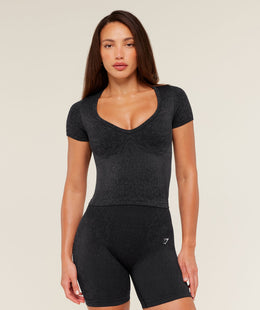 Gymshark Adapt Animal X Whitney Short Sleeve Top - Black /  Asphalt Grey