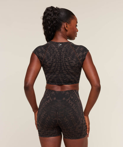 Gymshark Adapt Houndstooth Midi Top - Black/Chestnut Pink