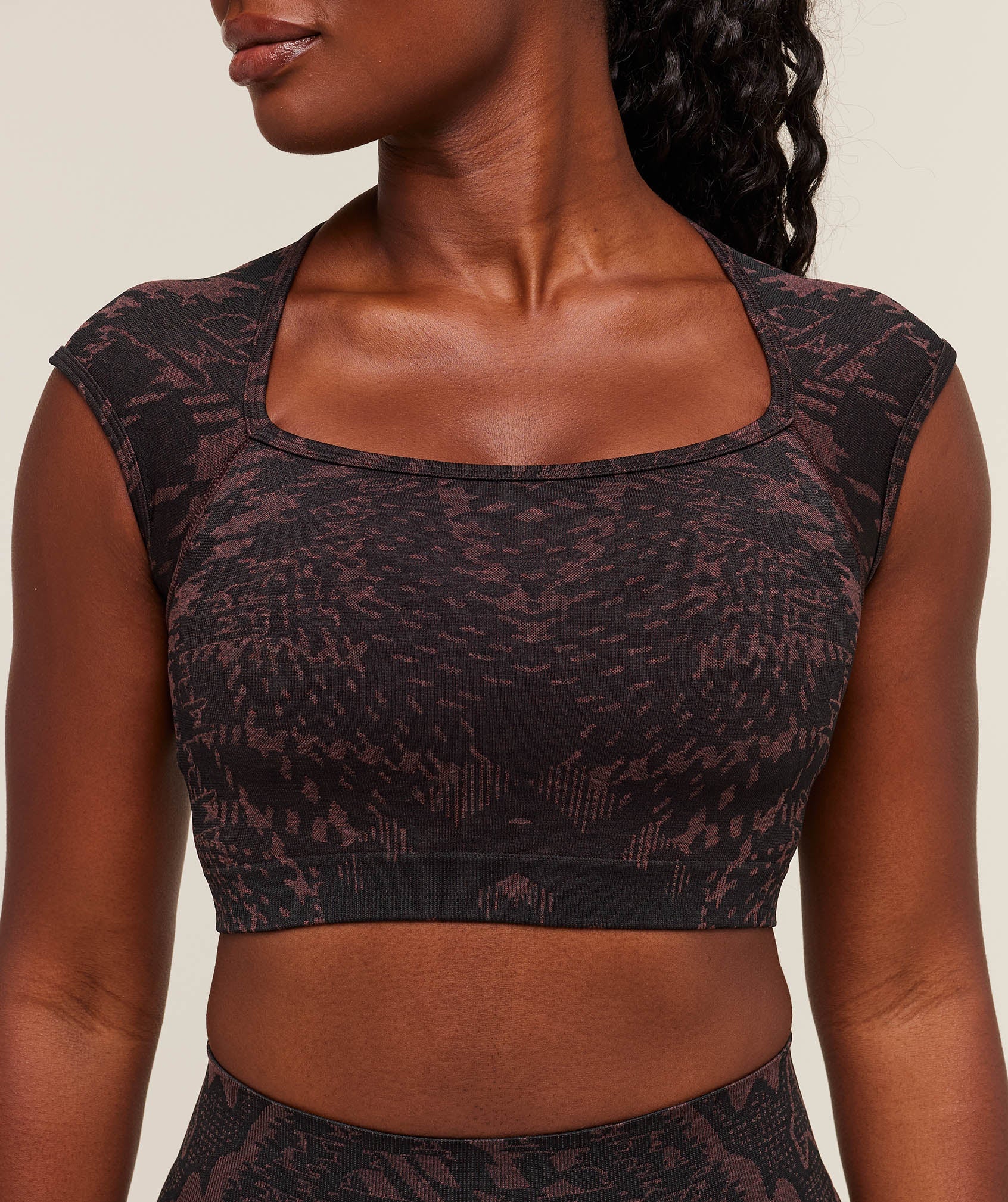 Gymshark Adapt Houndstooth Midi Top - Black/Reset Pink
