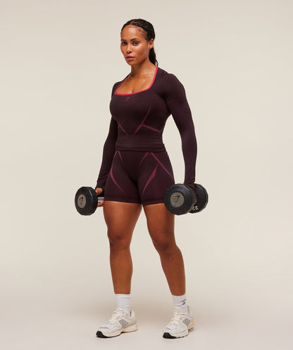 Gymshark Apex Lift Seamless Long Sleeve Crop Top - Cherry Purple/Build Pink