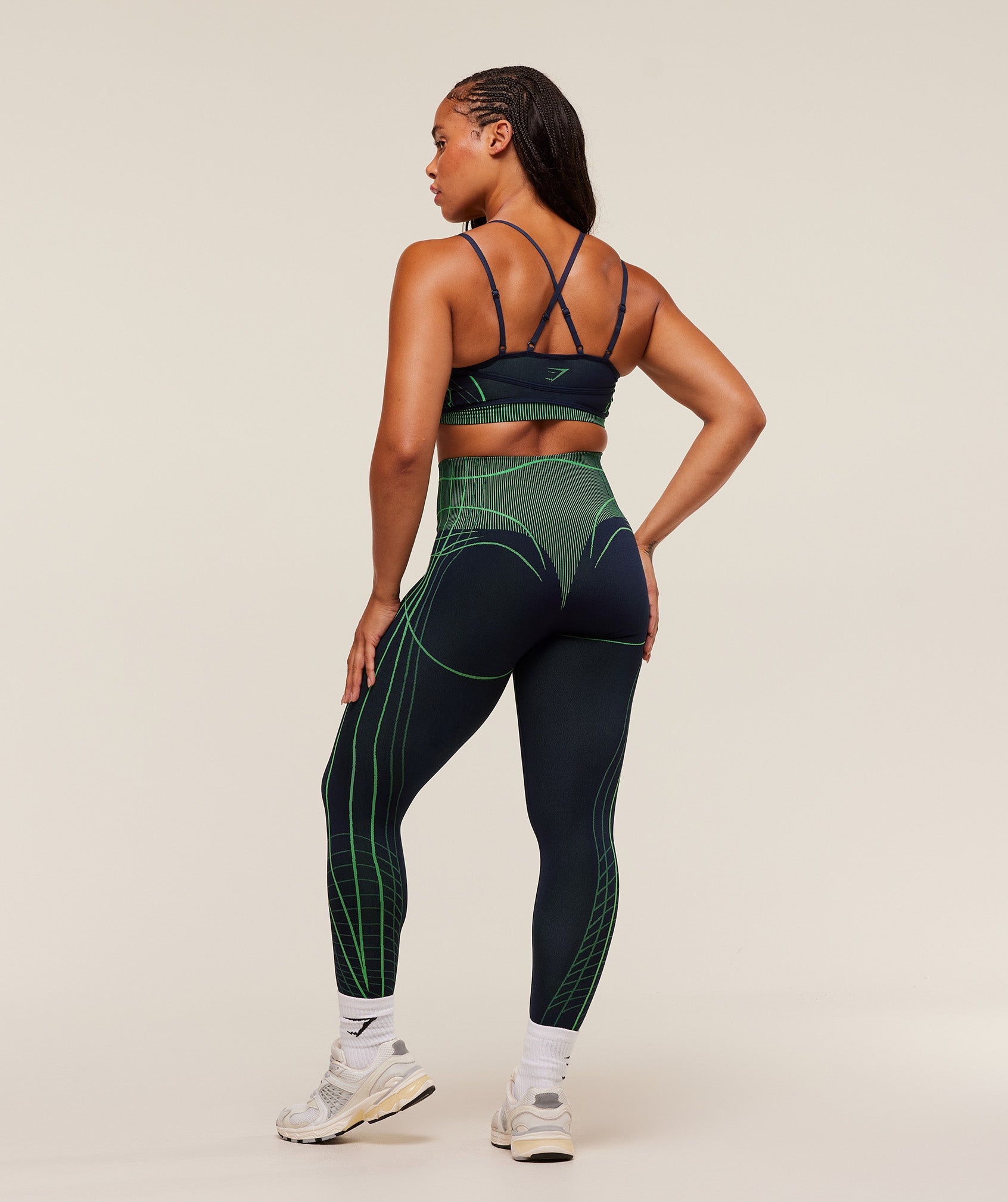 Gymshark Apex Seamless Leggings - Heavy Blue/Active Green