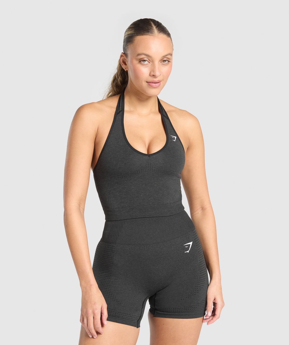 Gymshark Vital Halter Neck Tank With Shelf - Black Marl