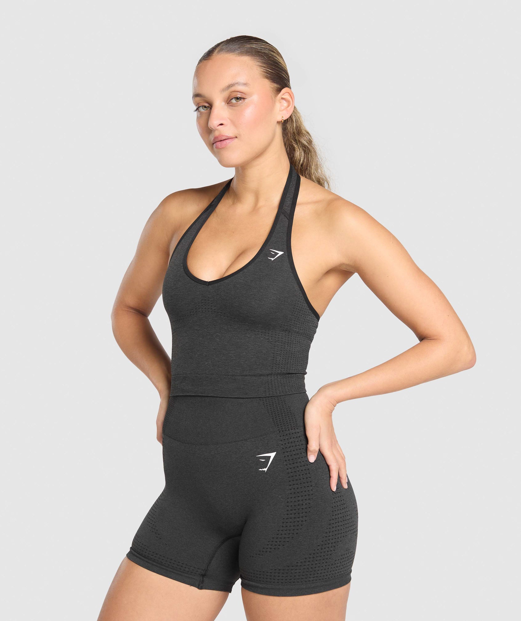 Gymshark Vital Halter Neck Tank With Shelf - Black Marl