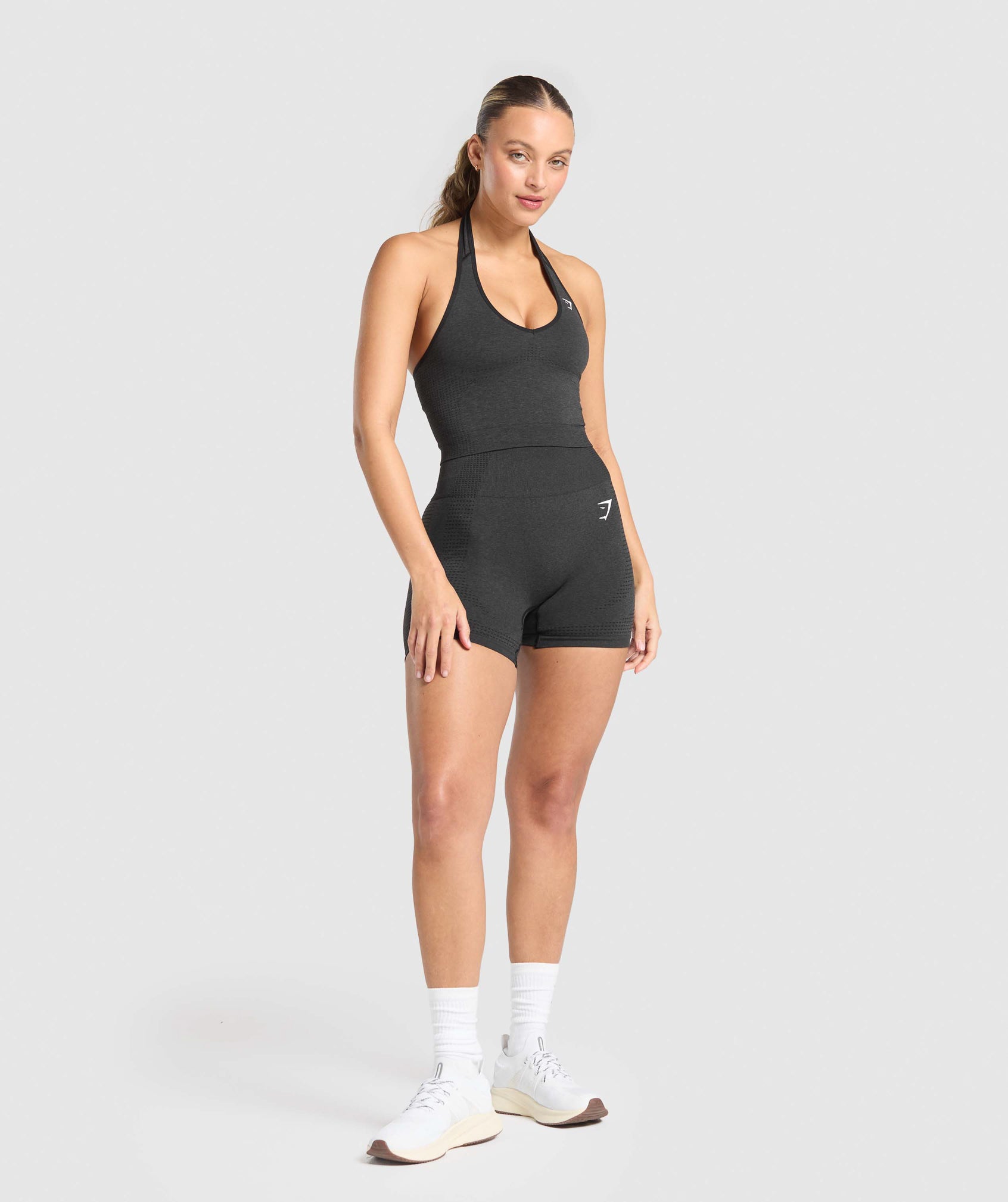 Gymshark Vital Halter Neck Tank With Shelf - Black Marl
