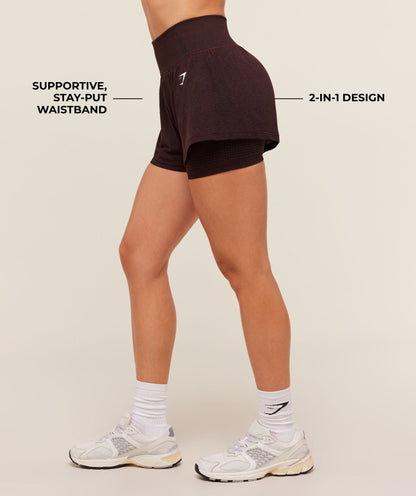 Gymshark Vital 2-in-1 Shorts - Rich Maroon/Marl