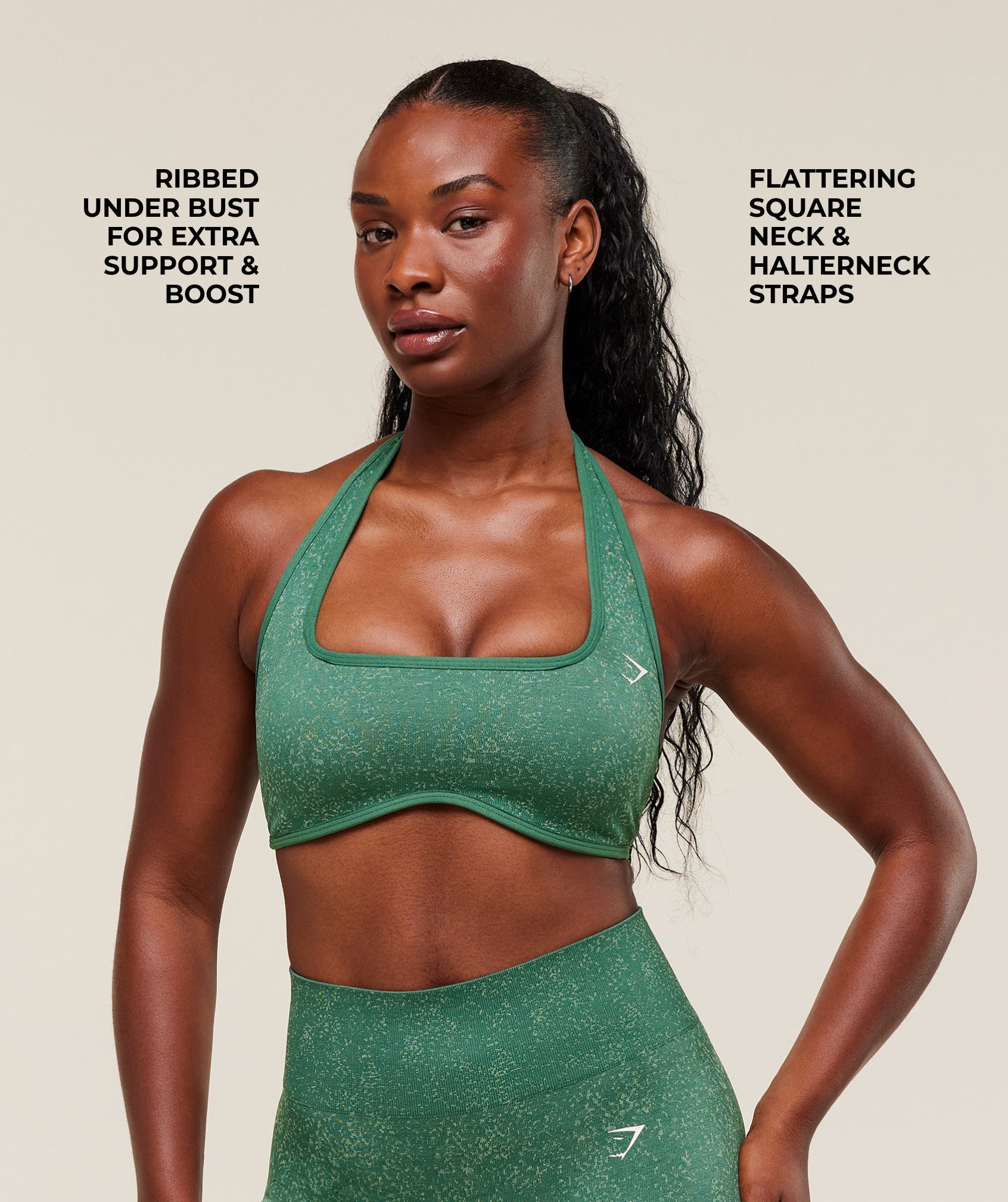 Gymshark Adapt Fleck x Whitney Halterneck Sports Bra - Lift Green/Clay Green