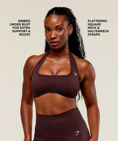 Gymshark Adapt Fleck x Whitney Halterneck Sports Bra - Cherry Purple/Rich Maroon