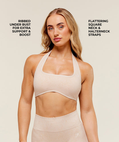Gymshark Adapt Fleck x Whitney Halterneck Sports Bra - Coconut White