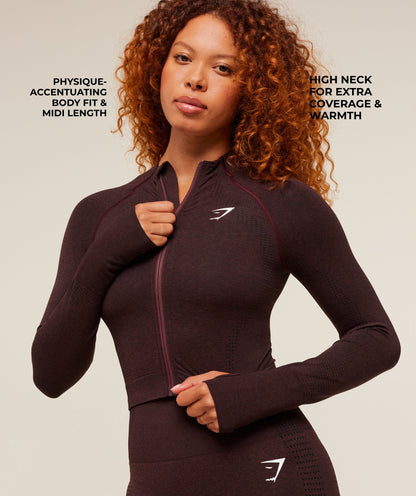 Gymshark Vital Midi Zip Up Jacket - Rich Maroon/Marl