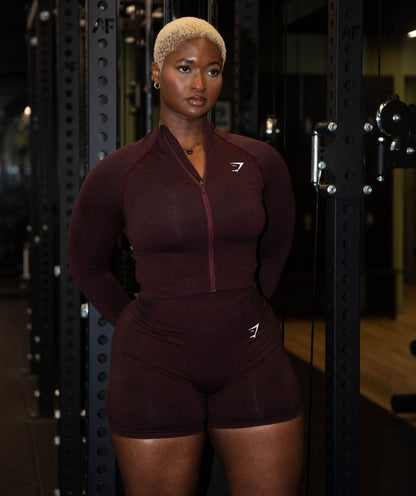 Gymshark Vital Midi Zip Up Jacket - Rich Maroon/Marl
