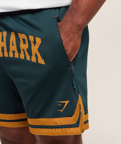 Gymshark Campus Mesh Shorts - Deep Petrol Blue/Antique Gold