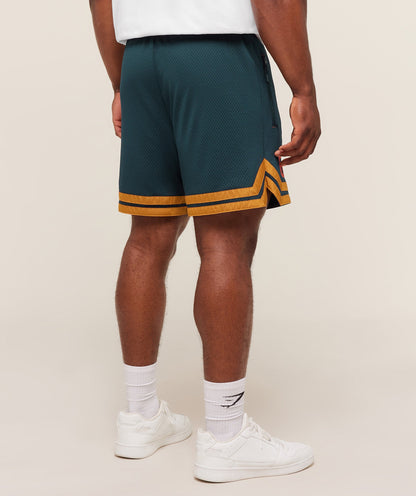 Gymshark Campus Mesh Shorts - Deep Petrol Blue/Antique Gold