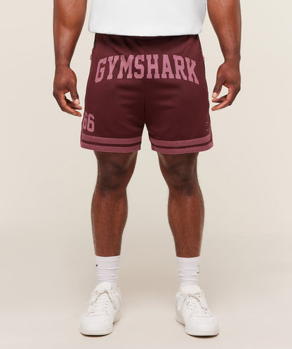 Gymshark Campus Mesh Shorts - Rich Maroon/Reset Pink