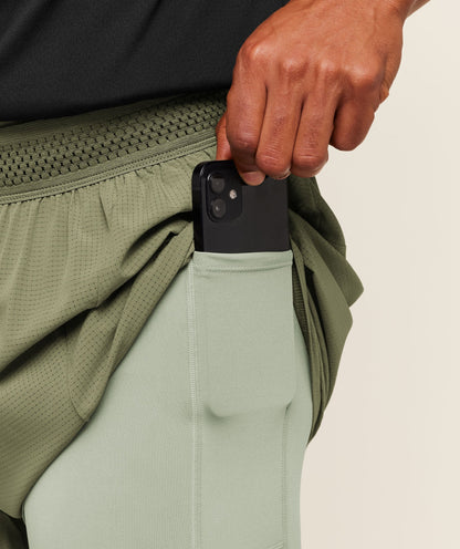 Gymshark Running 4" 2in1 Shorts -  Grounded Green /  Haze Green