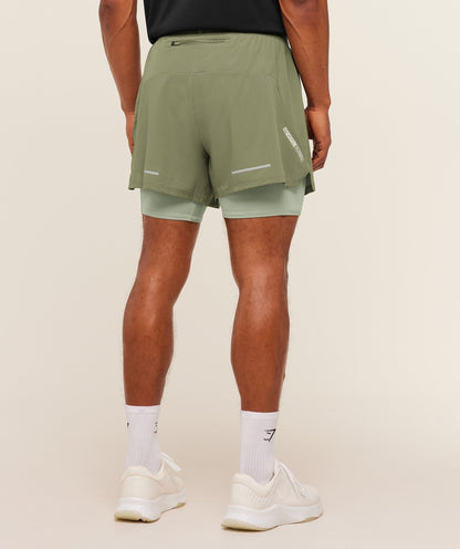 Gymshark Running 4" 2in1 Shorts -  Grounded Green /  Haze Green