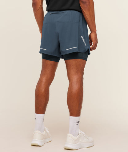 Gymshark Running 4" 2in1 Shorts - GS Stealth Blue/GS Deep Petrol Blue