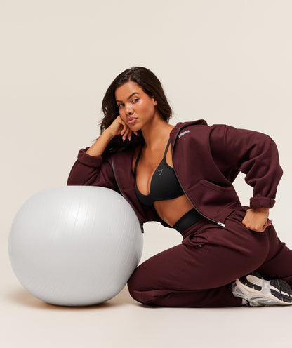 Gymshark Cosy Luxe Zip Through Hoodie - Rich Maroon
