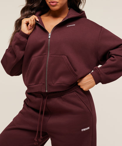 Gymshark Cosy Luxe Zip Through Hoodie - Rich Maroon