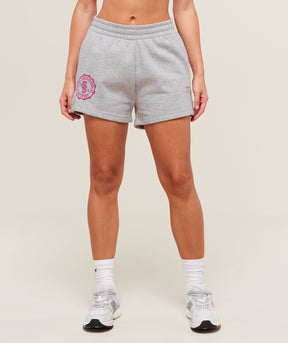 Gymshark Collegiate Graphic Fleece Shorts - Light Grey Core Marl