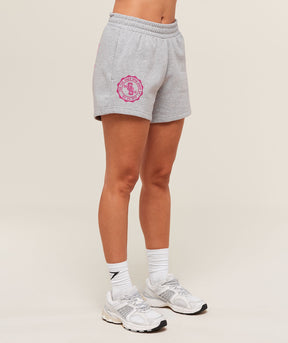 Gymshark Collegiate Graphic Fleece Shorts - Light Grey Core Marl