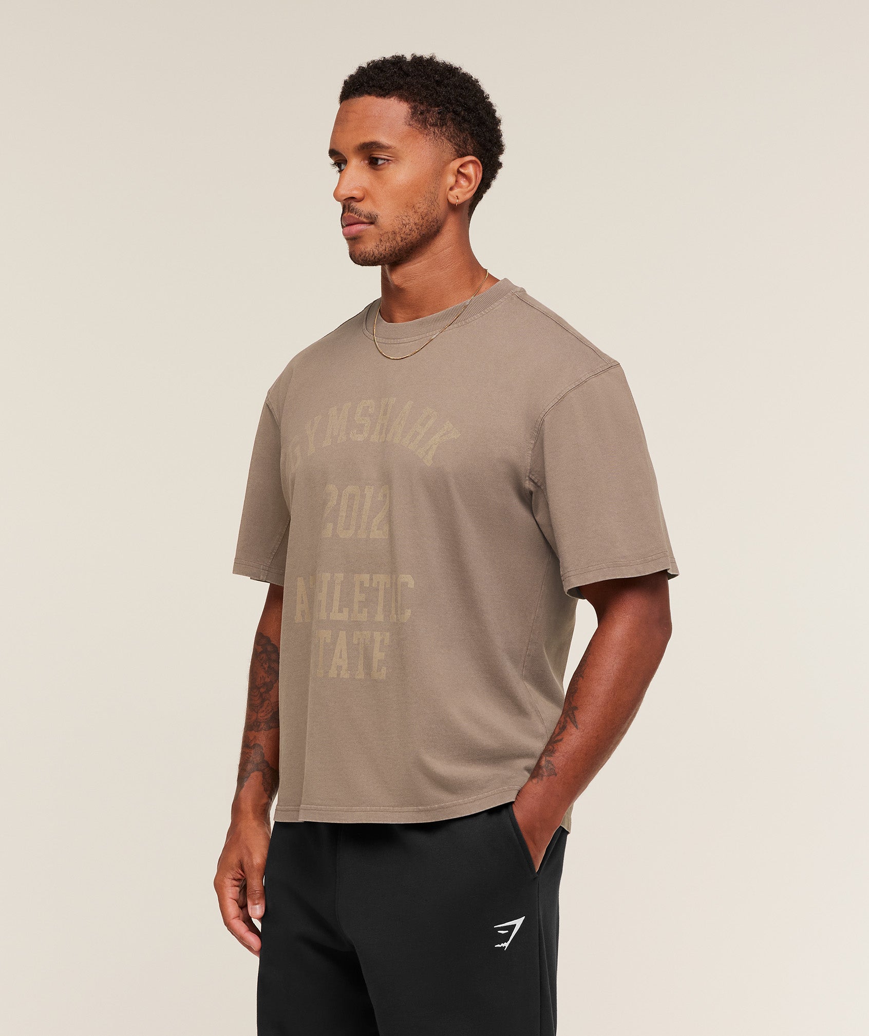 Gymshark Collegiate Washed T-Shirt - Soft Brown