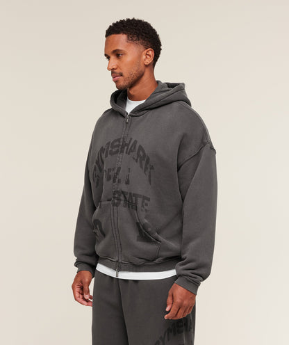 Gymshark Collegiate Washed Zip Up Hoodie - Asphalt Grey