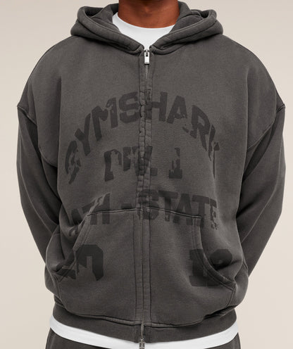 Gymshark Collegiate Washed Zip Up Hoodie - Asphalt Grey